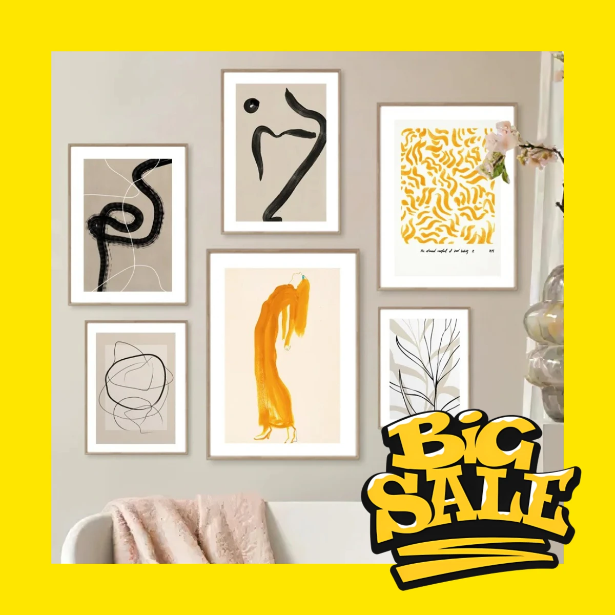 One Line, One Soul – Abstract Curve Girl Wall Art Frameless Canvas for Nordic Hotel Bar Living Room Decor 2026