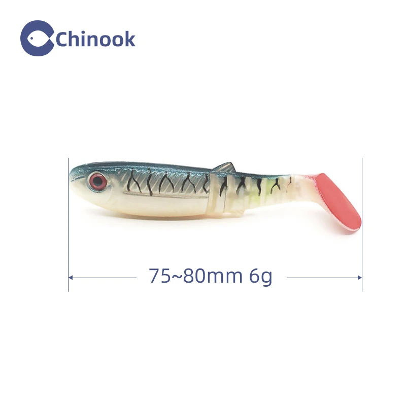 Chinook Soft Bait Lure 3D T-tail 75mm 4pcs Wobblers Worm Fishing Silicone Fish Artificial Bait Fishing For Jig Head