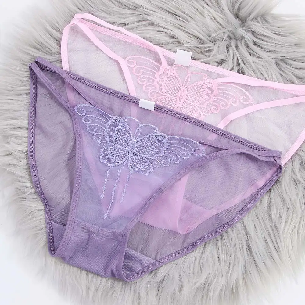 Solid Color Breathable Intimates Thin Belt Mesh For Girls Embroidery Briefs Women Panties Butterfly Korean Underwear