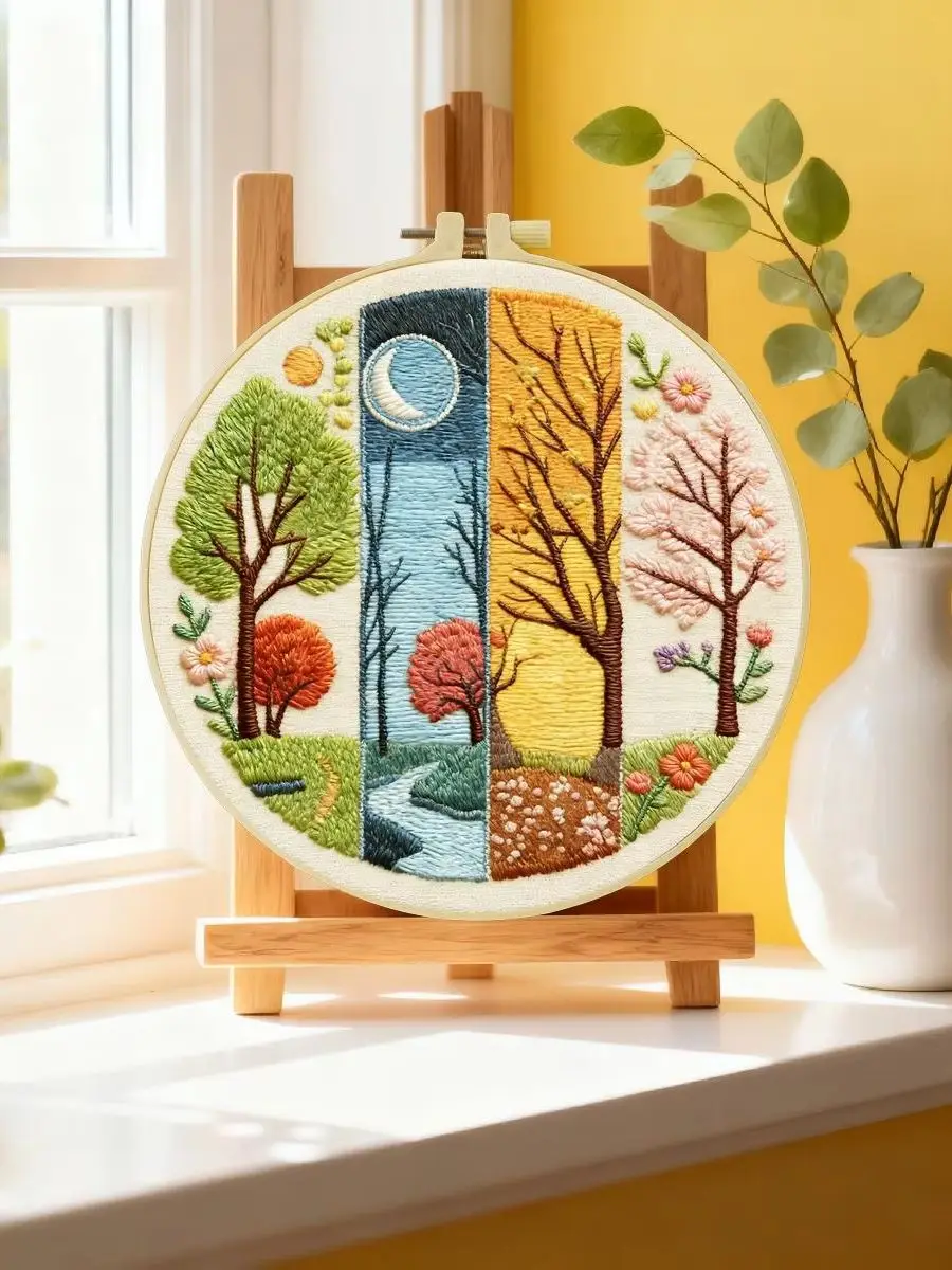 1 Stück 20X20CM/15X15CM 7,87/6,3 Zoll Vier Jahreszeiten Stickerei Starter-Kit DIY-Kit Stickerei-Set für Anfänger – Detail 6