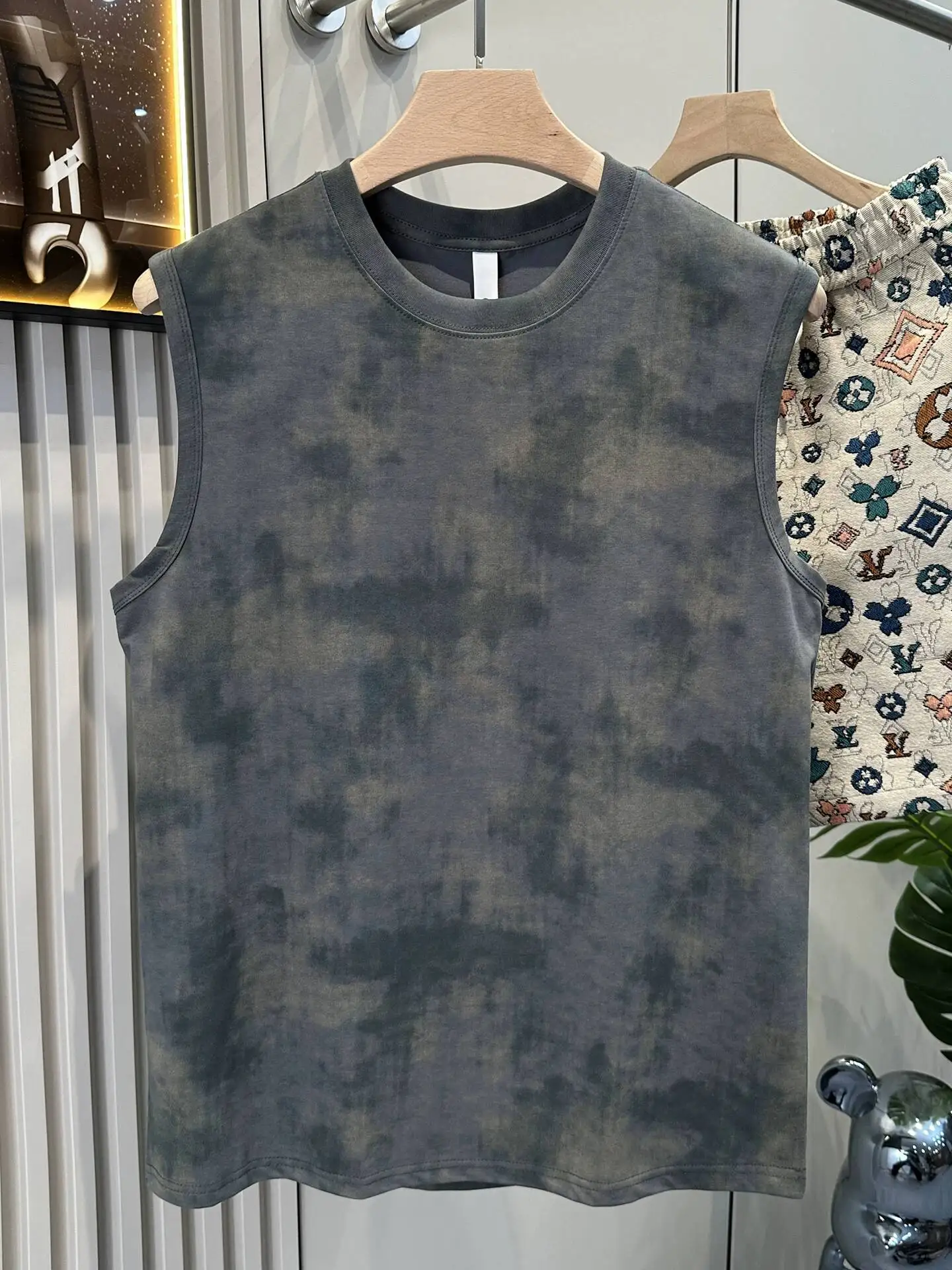 Summer Men Tie Dye Sports Tank Tops Loose Casual Sleeveless Tees Fashion Gym Workout Muscle