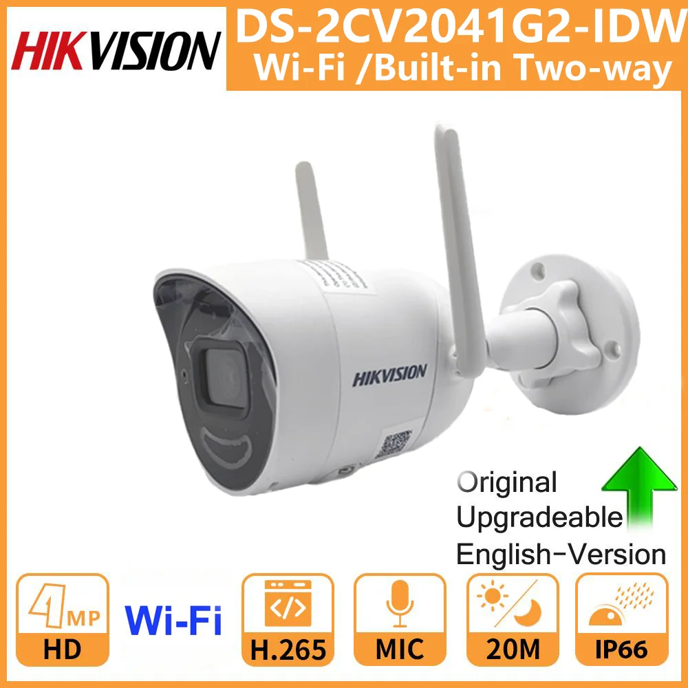 Hikvision-cámara IP de 4MP para exteriores, sistema de vigilancia de seguridad con Audio fijo tipo bala, inalámbrica, Audio bidireccional, DS-2CV2041G2-IDW
