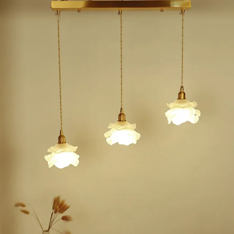 New Retro Light Luxury Rose Glass Chandelier Daily Lighting Living Room Bedroom Study Chandelier Restaurant Bar Lighting Hot