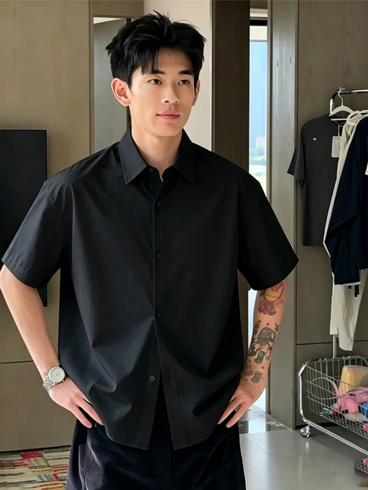 White Ice Silk Short Sleeve Shirt Men's Summer Thin Breathable Sun Protection Loose Casual Half Sleeve Shirt Drapey Lightweight
