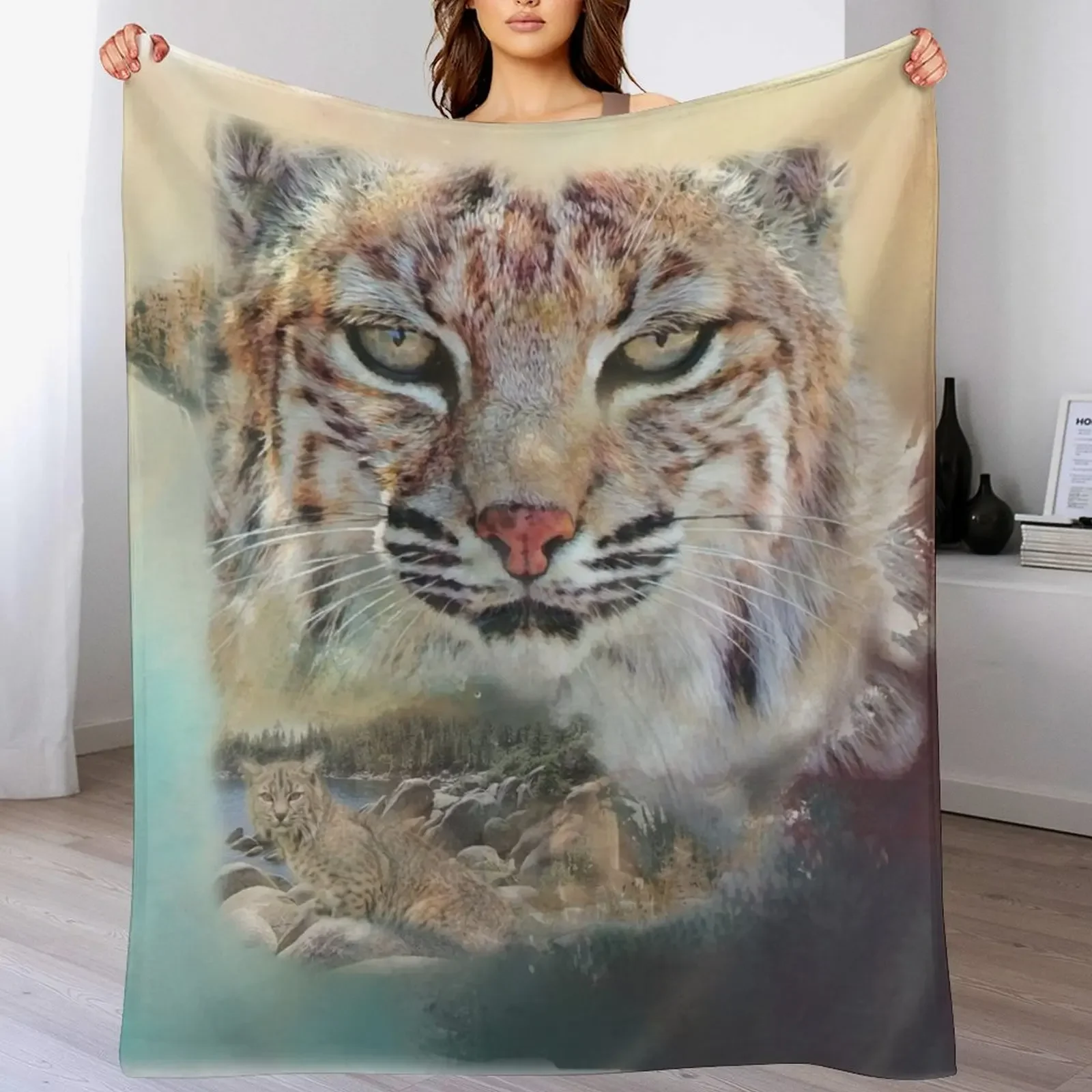 New Bobcat Throw Blanket Cozy Napping Blanket Gift for Mom Dad