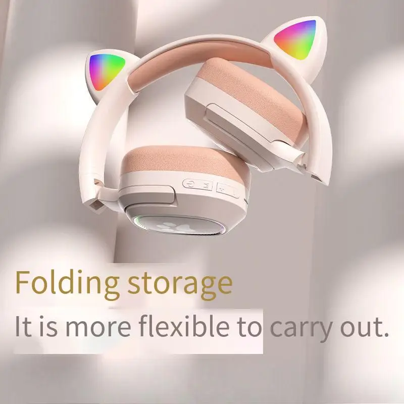 

Новые Bluetooth-наушники с кошачьими ушками и складными и светящимися мультяшными беспроводными Bluetooth-наушниками