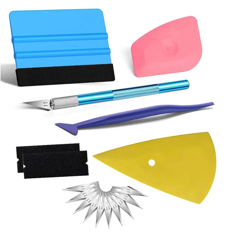 16Pcs Carbon Fiber Car Tools Vinyl Wrap Film Sticker Wrapping Tools Auto Window Tint Kit Felt Squeegee Craft Knife
