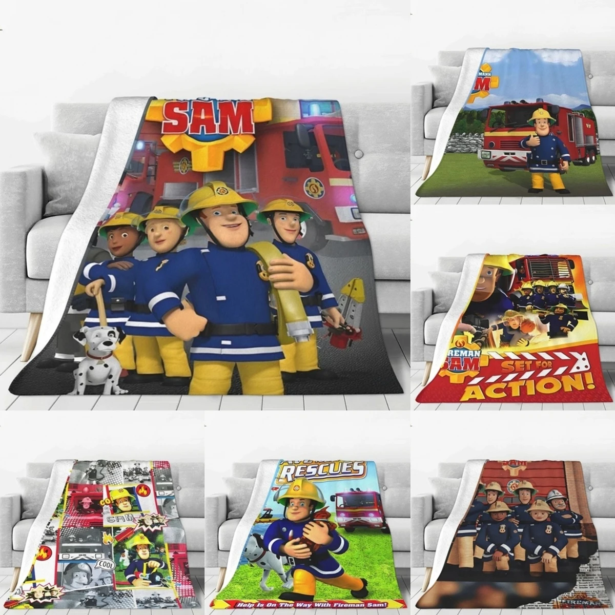 Fireman Sam Company Cartoon Knitted Blanket Fleece Education Lightweight Throw Blanket for Bed Bedroom Quilt