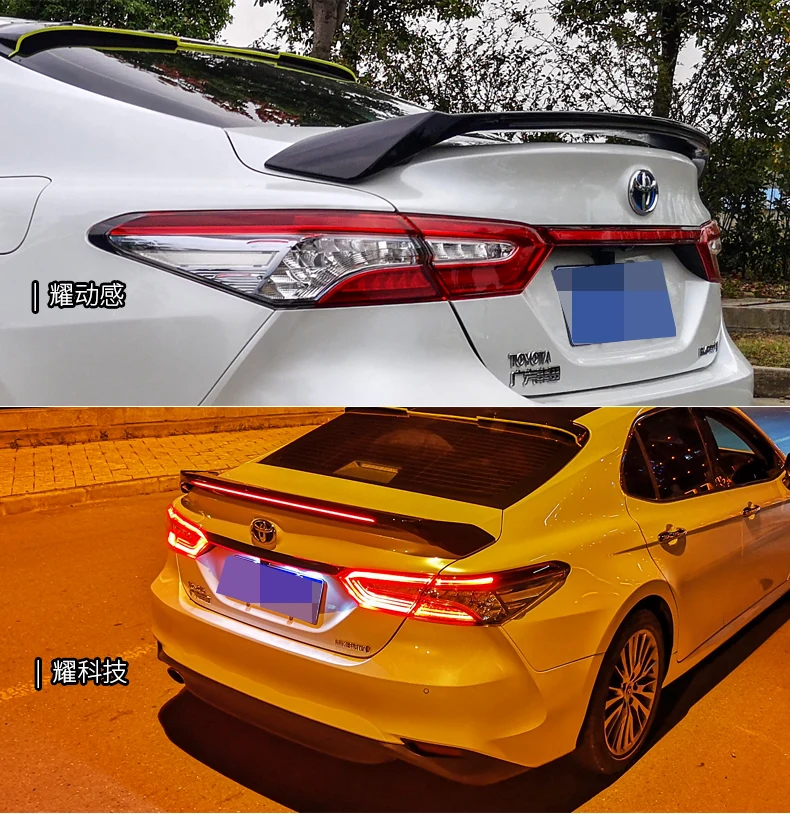 CEYUSOT FOR Toyota NEW Camry Spoiler Wing Car Trunk ABS Material Rear Lip Long LED Lights Tail Decorative Accessories Refit 18+