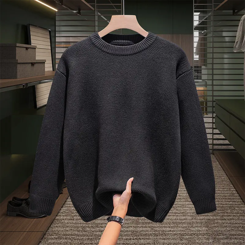 

American Retro Cotton Knitwear Men's Loose Fit Thiened round Ne Casual Outerwear Comfortable Breathable Long Sve Sweater