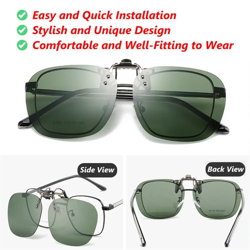 

Metal Clip Clip-On Polarized Sunglasses Convenient UV400 Flip-up Sun Glasses for Prescription Glasses Rimless Polygonal Shades