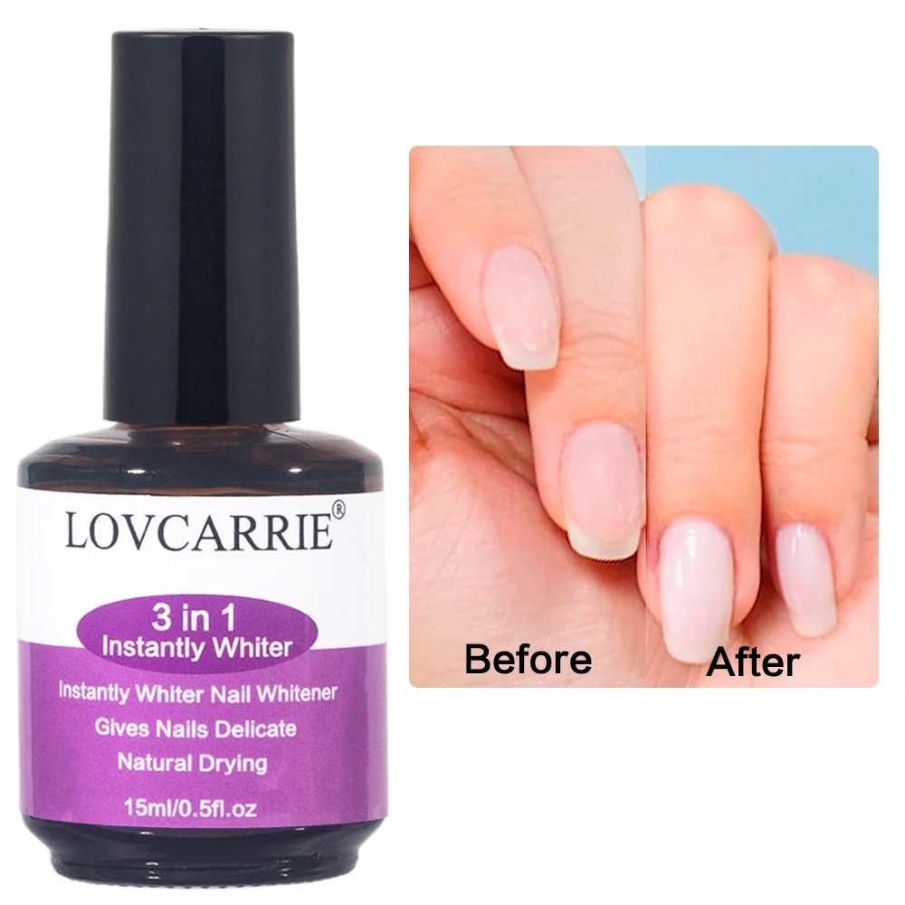 LOVCARRIE 3 IN 1 Instantly Nail Whiter Strengthener Natural Dry Protective Base Coat 15ML Repair Brightening Nail Art Treatment