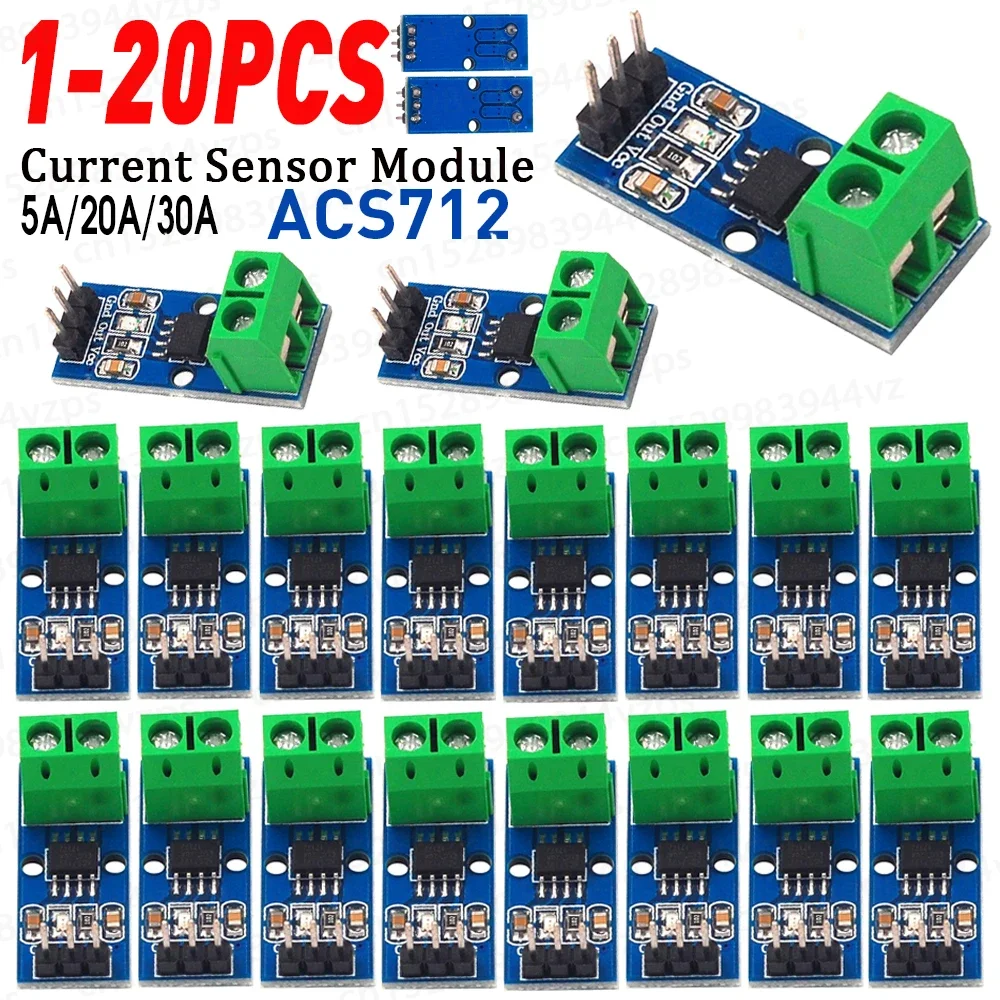 ACS712 Measuring Range Current Sensor Hall Board Module 5A/20A/30A Hall Effect Current Sensor Module Detector 1-20PCS