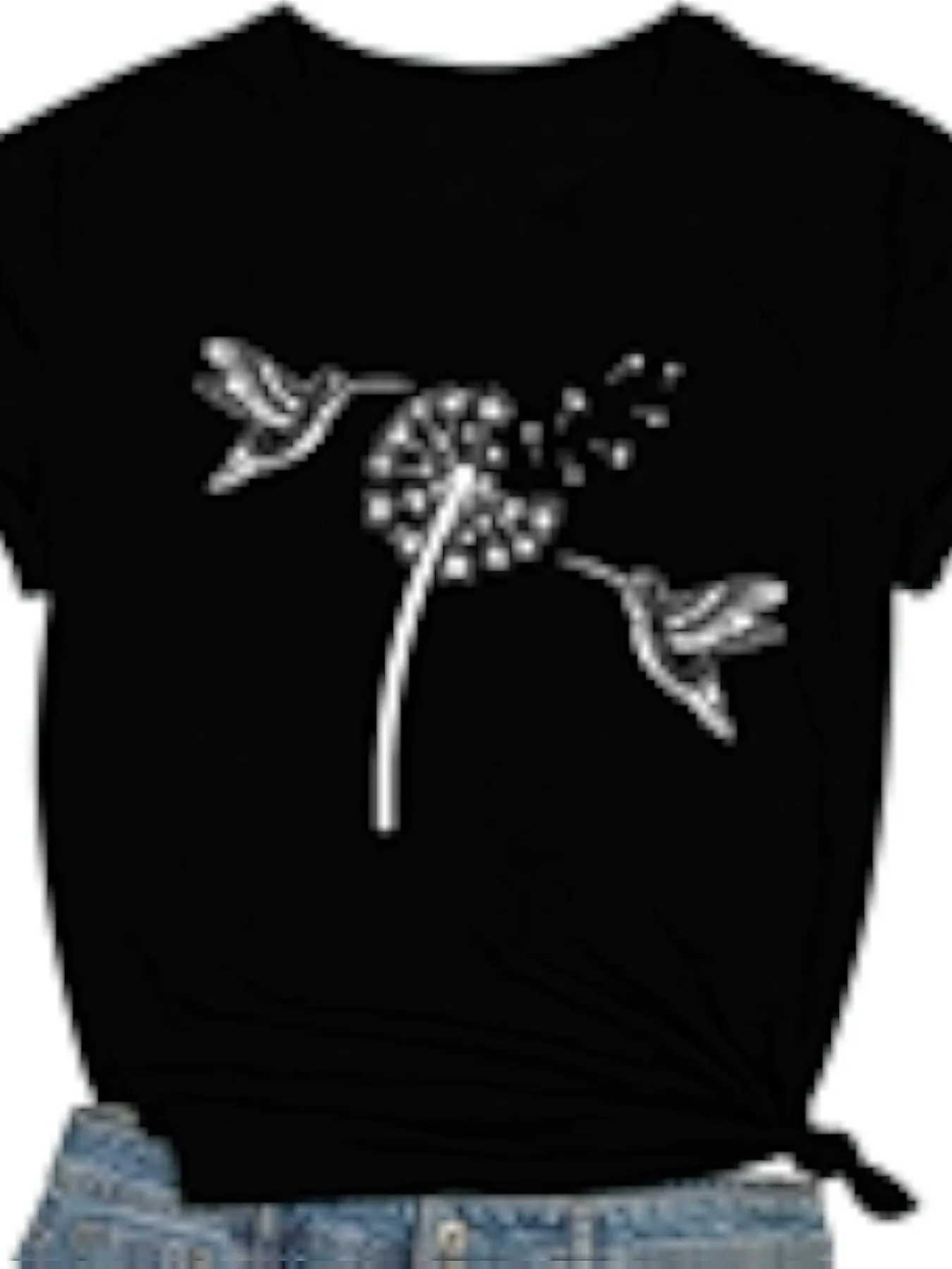 

Plus size women's short sleeve T-shirt Dandelion Birds Flying Seeds breathable fabric summer outfit women's clothing
