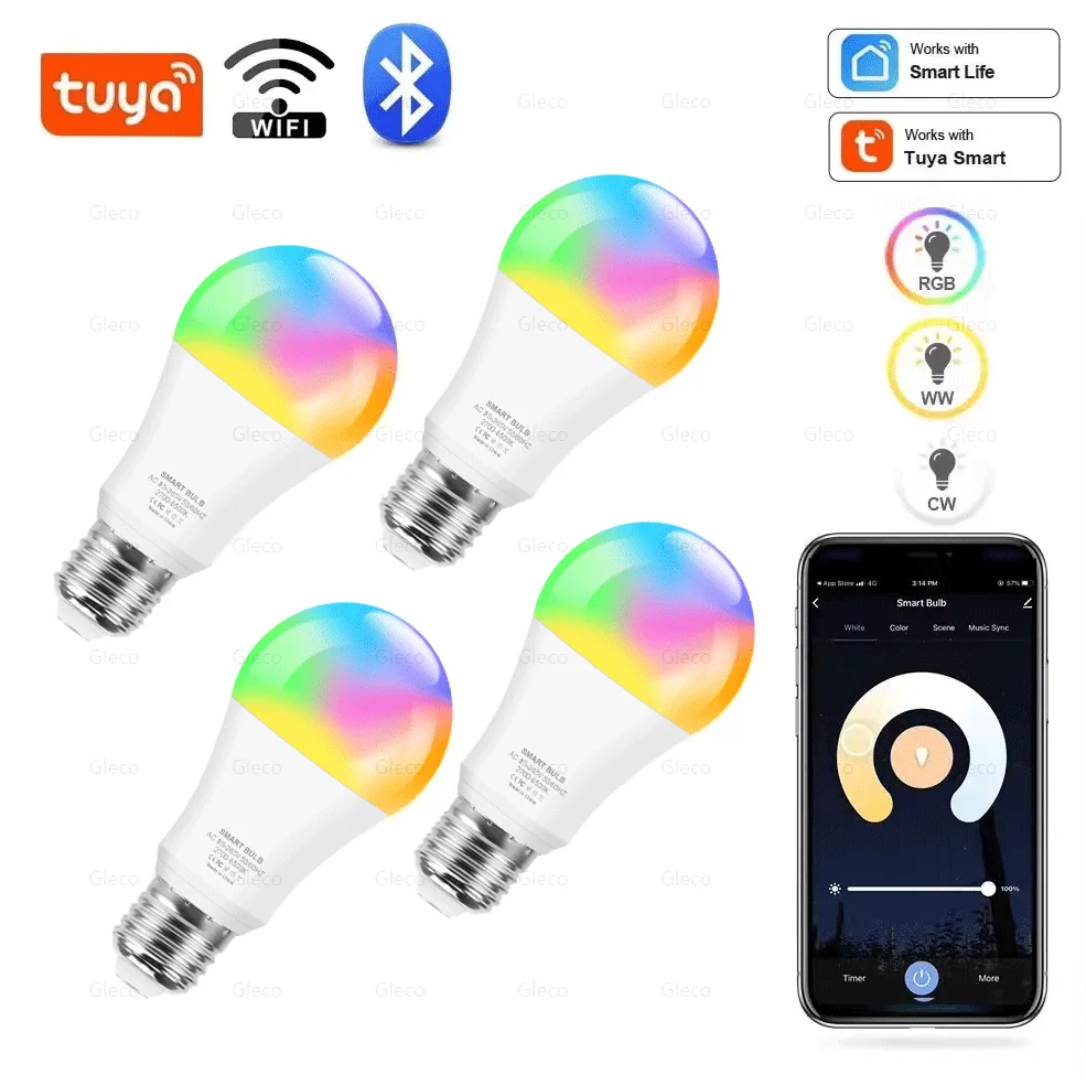 Tuya Wifi/Bluetooth Slimme Led Gloeilamp Alexa Led Lamp E27 Rgb 110V 220V Smart Lampen Voor Google Assistent Smart Life