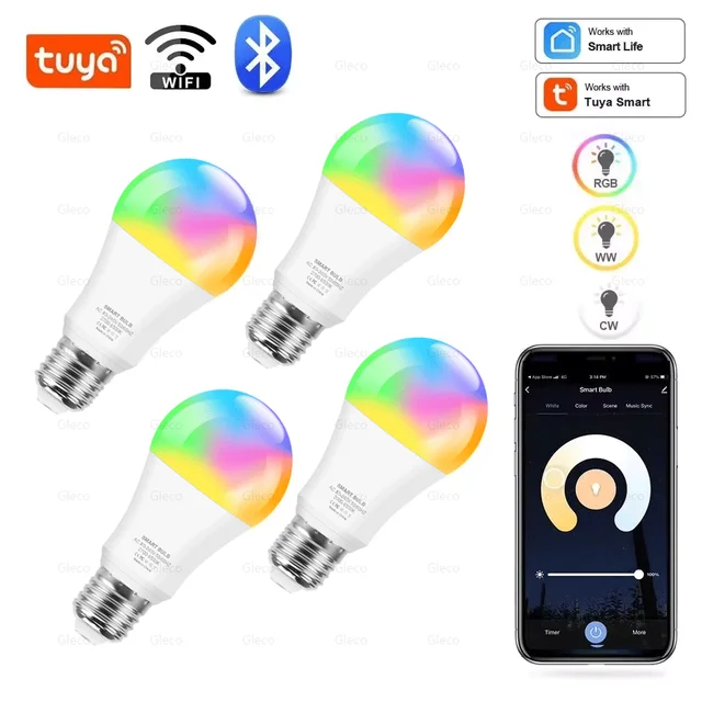 Tuya Wifi/Bluetooth inteligentna żarówka Led Alexa lampa Led E27 RGB 110V 220V inteligentne lampy dla asystenta Google inteligentne życie