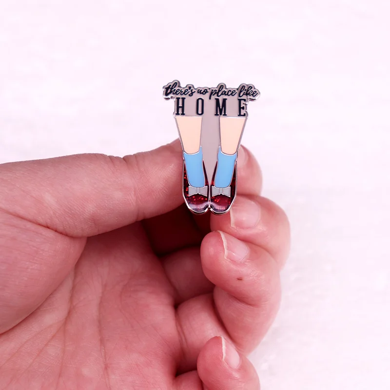Theres No Place Like Home Glitter Red Shoes Enamel Pin American Musical Fantasy Film Brooch Jewelry Gift