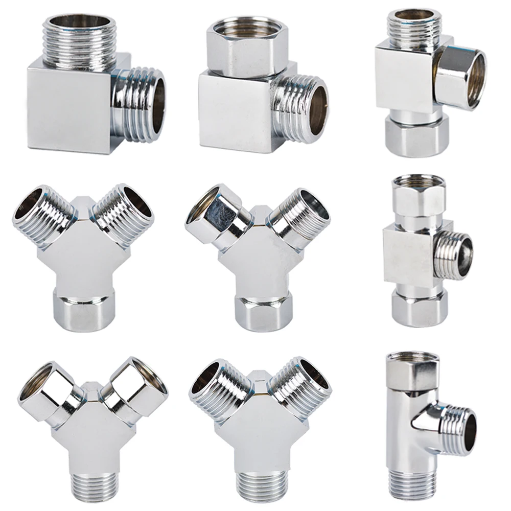 1/2 inch Electroplated Stainless Steel BSP Male+Female Threaded 3 Way Tee T Pipe Fitting Faucet Bathroom Accessories