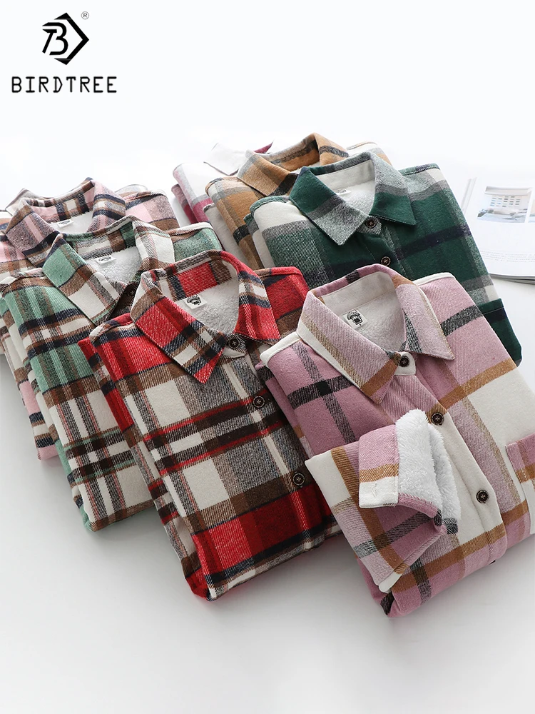 Thick Velvet Plaid Shirts Women Winter Warm Blouses and Tops New Casual Woolen Shirt Jacket Female Clothes Coat Outwear T27702X