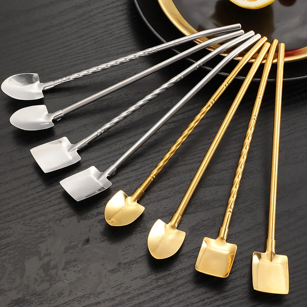 304 Stainless Steel Drinking Straws Spoon Tea Milk Coffee Stirring Teaspoon Bar Cocktail Spoons Kitchen Tableware Accessories