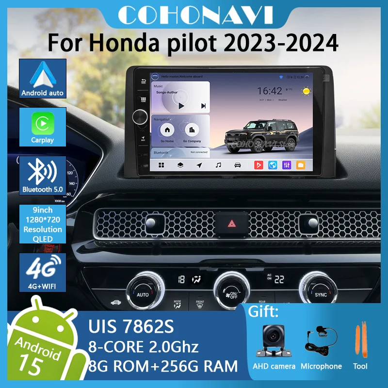 

9 inch For Honda Pilot 2023-2024 Android 15 Car Radio Multimedia Player Dual SystemGPS Navigation Carplay 4G WIFI