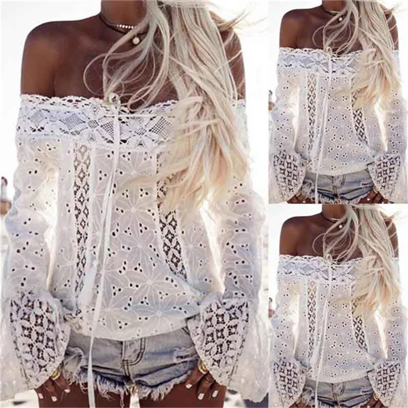 Lace Loose Blouse Tops Shirt Spring Autumn Best Selling Tends Hot Girl Women Off Shoulder Long Sleeve Femininas New