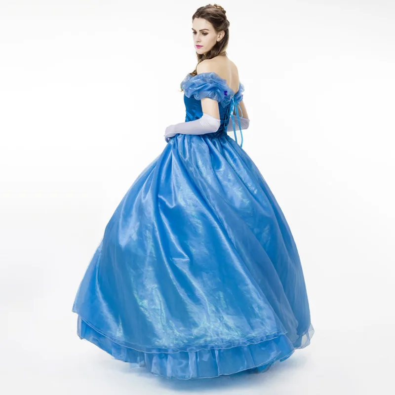 Adult Women Cinderella Costumes Cosplay Blue Princess Dresses Halloween Ball Gown Princess Clothing Carnival Role Playing Dress