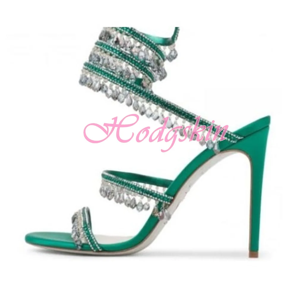 Crystal Bead Twine Sandals Open Toe Straps Solid Women Sexy Shoes Slip On Wrapped Stiletto Heels Summer Party Dress Sandals New