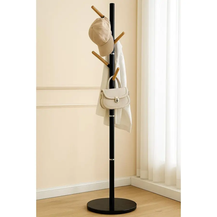 

Отдельностоящая вешалка для одежды AM с 6 деревянными крючками, мраморное основание, металлическая подставка для пальто 18 фунтов для подвешивания одежды, шляп, сумок, курток