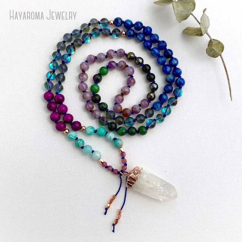 

10Pcs Gemstone Women Long Layered Necklace Amazonite 108 Japa Mala Prayer Bead Necklace Spiritual Jewelry