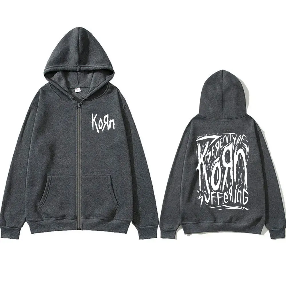 Rock Band Korn Zipper Hoodie Men Women Vintage Gothic Oversized Jacket Music Print Sweatshirt Male Fleece Cotton Zip Up Hoodie