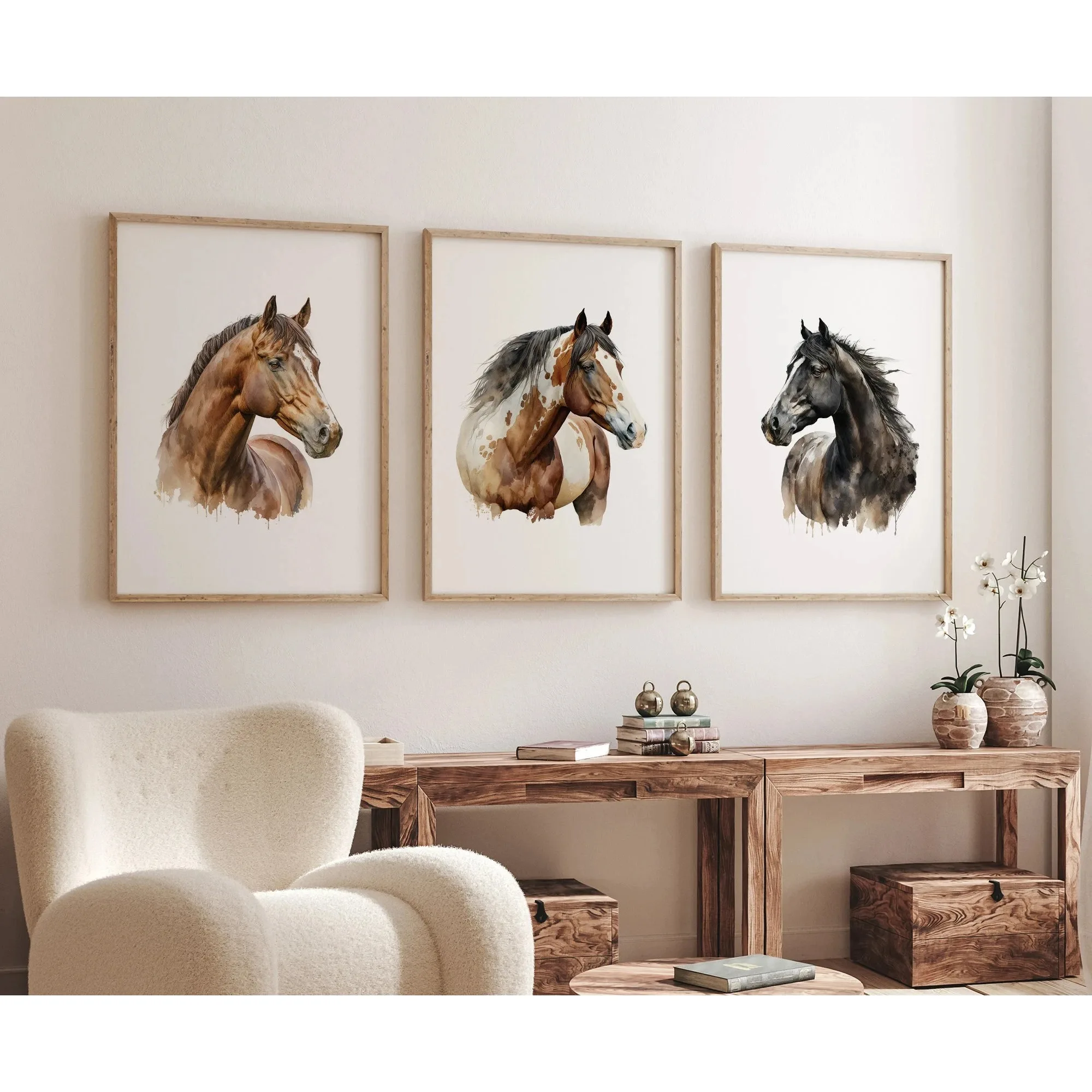 Modern Minimalist Animal Wall Art Print Steed Black and Brown Horse Canvas Painting for Living Room Bedroom Home Decor