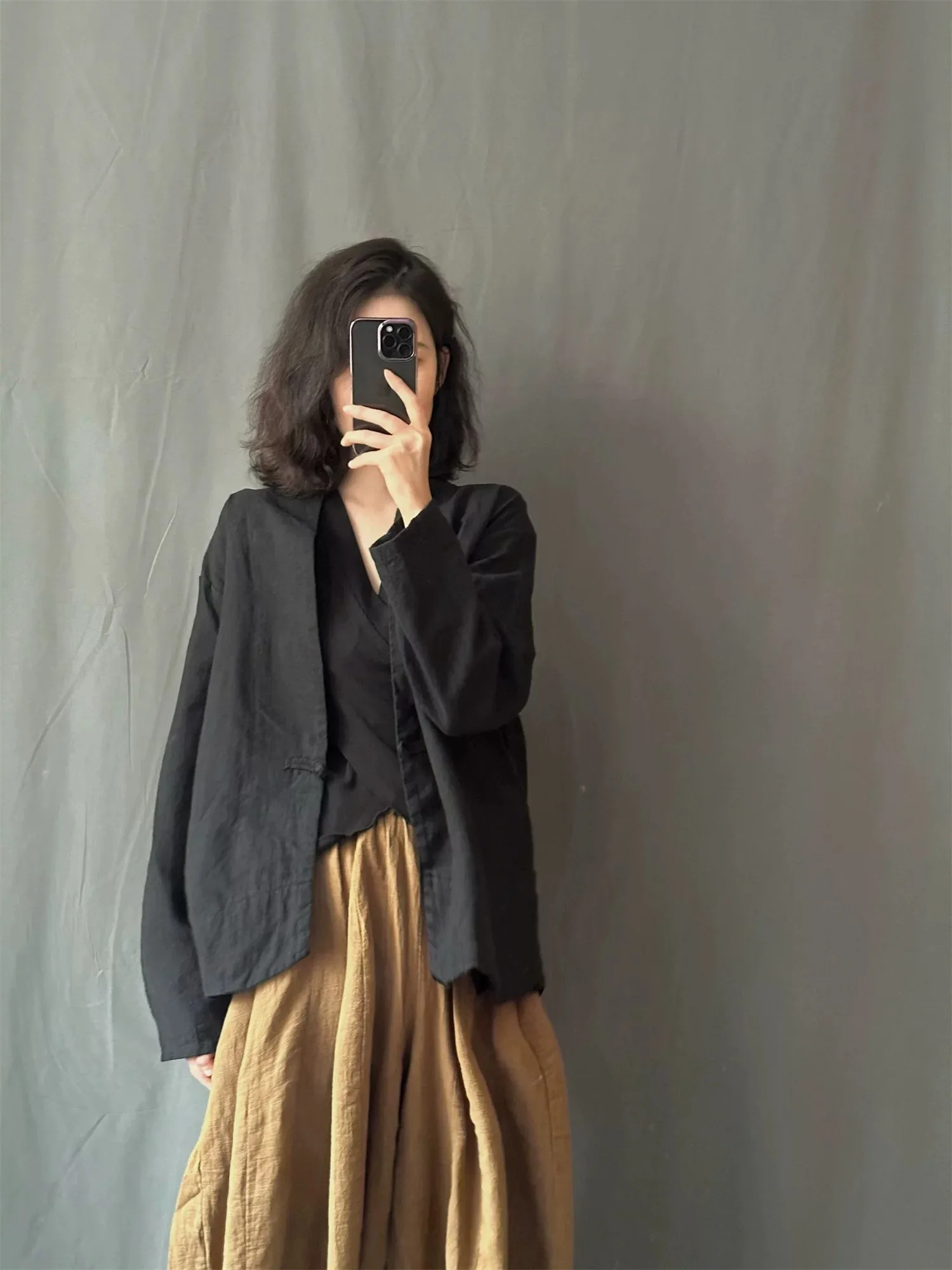 New Chinese Style Women's Jacket Cotton Linen Set Black Linen Top Retro Zen Clothing Female Fashionable Daily Wear