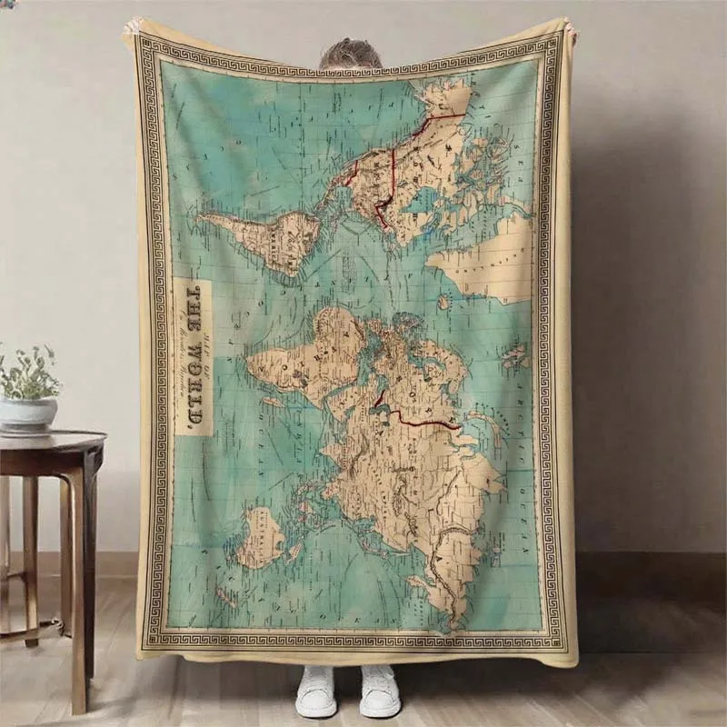 Vintage World Map Blanket Throw Flannel Fleece Home Decor Global Geography Travel Tapestry Bed Cover Cozy Luxury