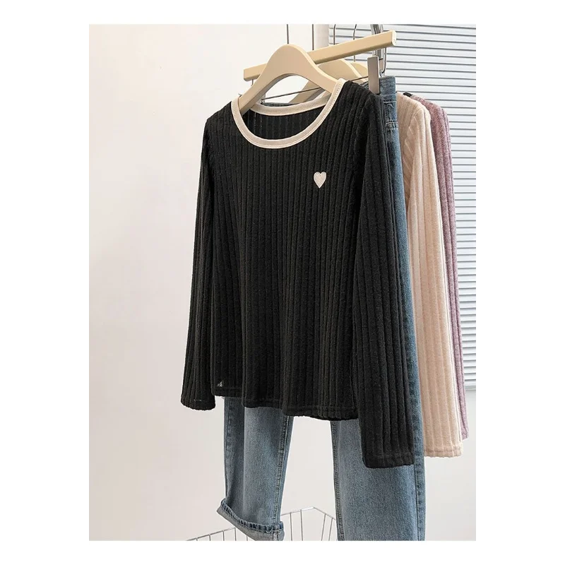 Novo plus size feminino moda cor contrastante amor pit strip engrossado malha topo