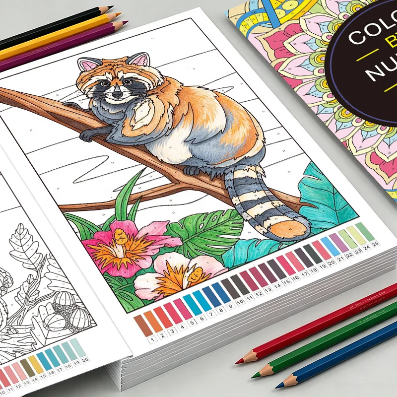 Mandala Color By Number Book for Adults Flowers Nature Animals Design Stress Relieving Coloring Art Book Adult Leisure Painting