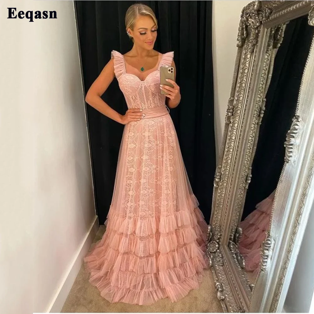 

Eeqasn A Line Tulle Lace Long Prom Dresses Sweetheart Layered Skirt Evening Gowns Vintage Women Formal Dress Long Prom Gowns