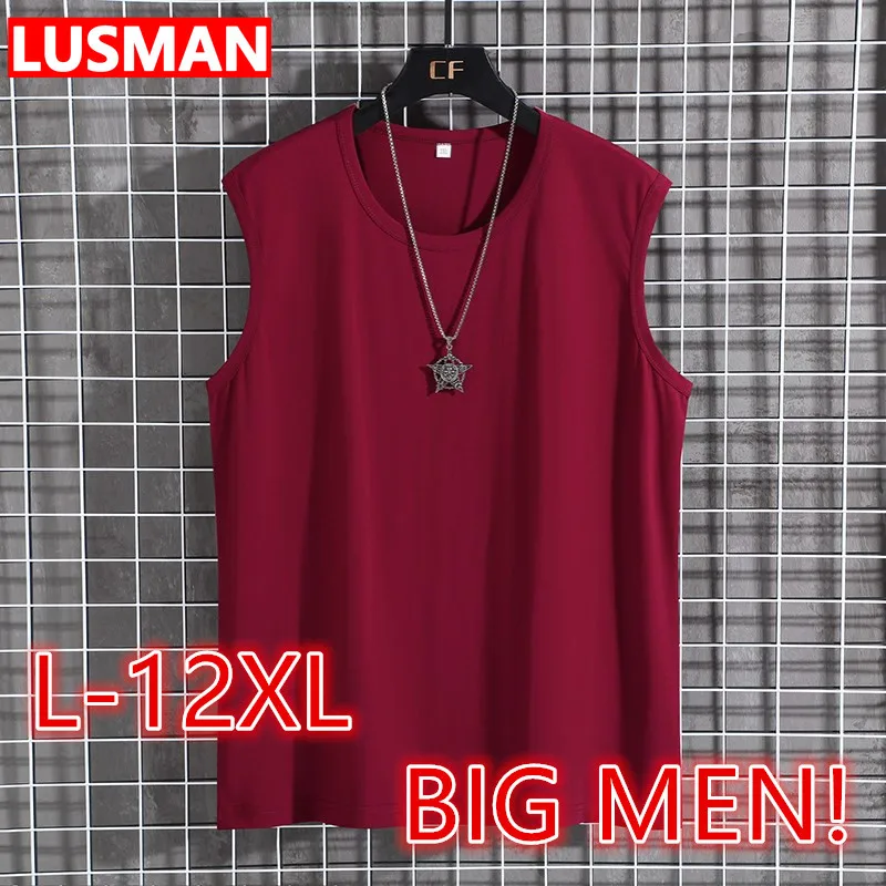 

Summer Sleeveless T-shirt Oversized Solid Color O-Neck Plus Size Tees For Men M-12XL/60-180KG