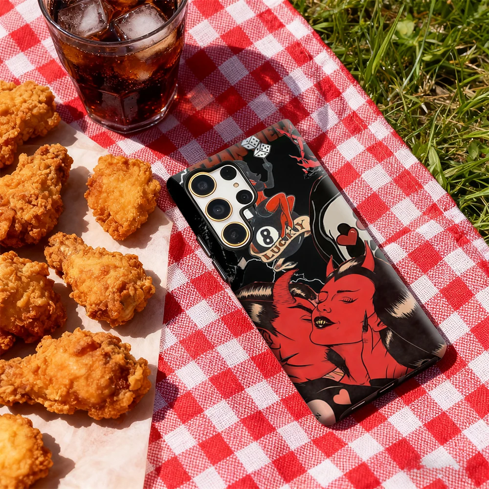 حافظة هاتف أكثر سخونة من الجحيم لهاتف سامسونج جالاكسي S25 Ultra S24 S23 Ultra Plus غطاء خلفي لامع بطبقة مزدوجة #5