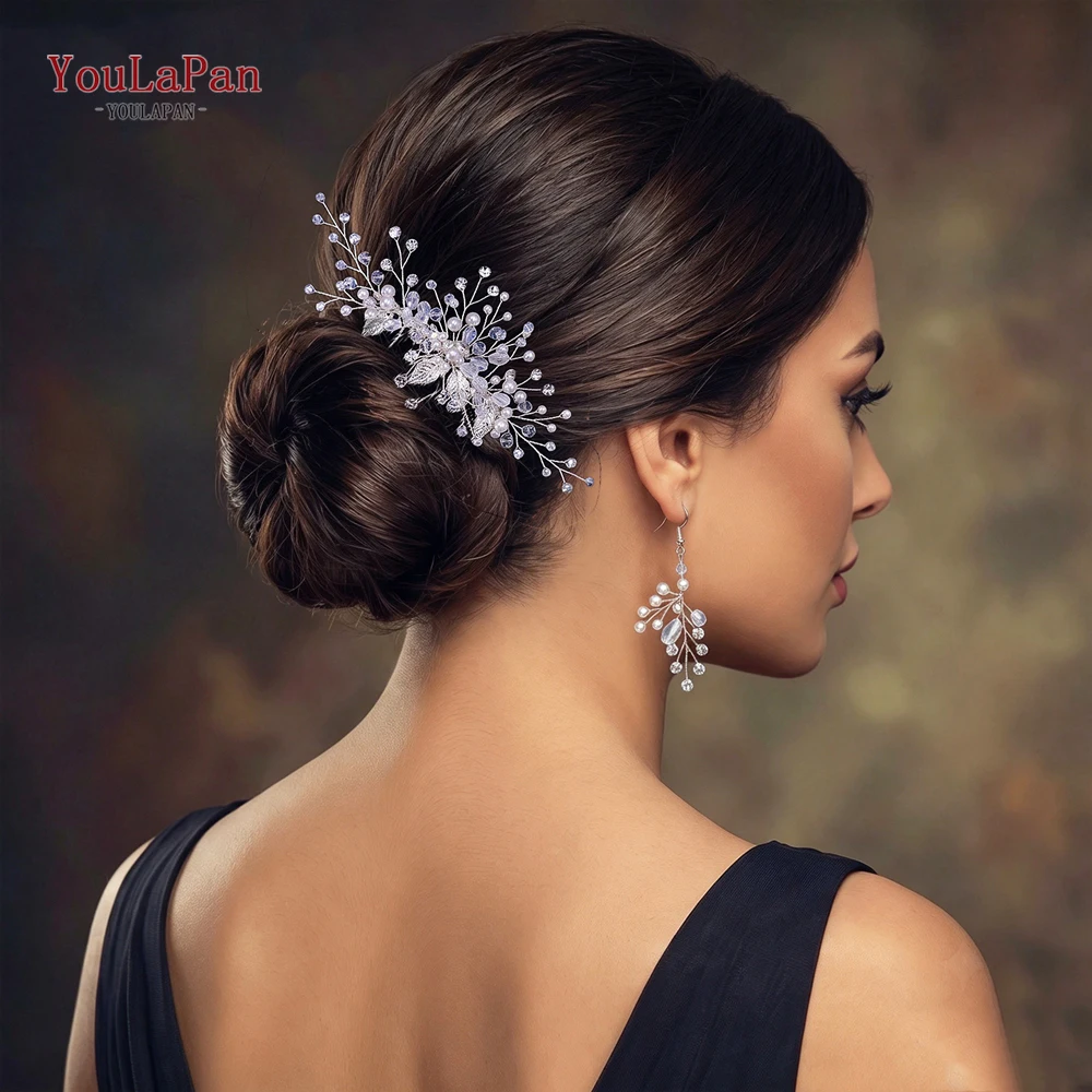 YouLaPan Luxury 2Pcs Bridal Hair Comb Shiny Crystal Pearl Side Hair Comb Ornaments Handmade Wedding Hair Accessories HP176