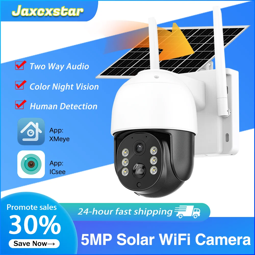 

5MP HD Max 128G Card Solar Camera Outdoor Wireless WIFI Built-in Battery Powered PTZ Camera PIR Human Detect 2-Way Audio iCsee