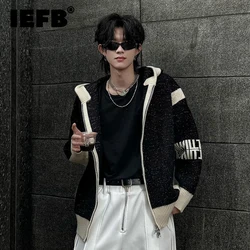 IEFB New Autumn Fashion Men's Cardigan Zipper Patchwork Hooded Thickened Contrast Color Loose Male Sweaters Stylish New 9C8016