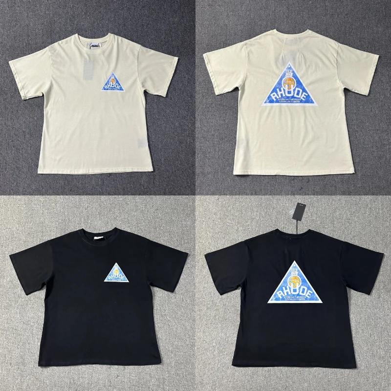 RHUDE T-shirt Summer Loose Fashion Triangle Blue Logo Short Sleeve High Quality Men's Top