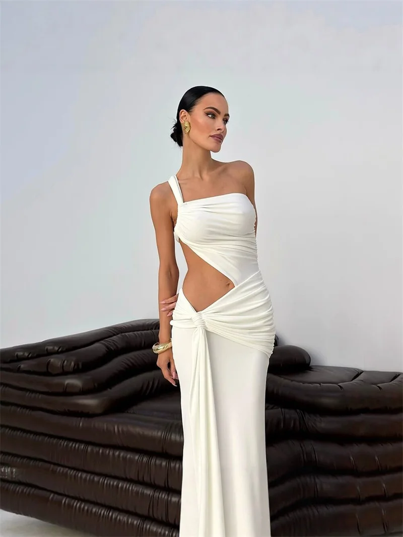 Sexy Yellow Prom Dress One Shoulder Hollow Long Party Gown Casual Holiday Beach Formal Wedding Guest Birthday Evening Robe