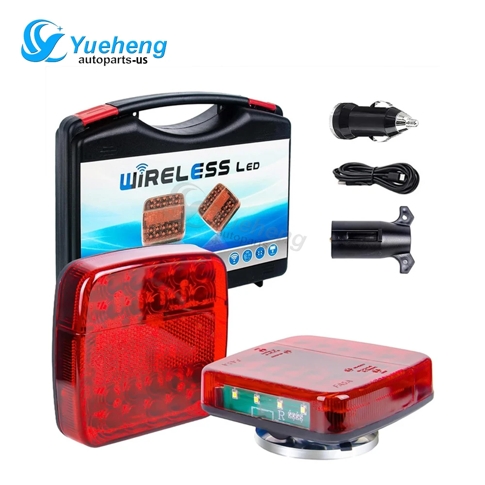 Wireless Magnetic LED Trailer Tail Light Taillight Signal Warning Kit Rechargeable Waterproof Brake Signal Lamp for For Caravan RV Camper Lorry Truck