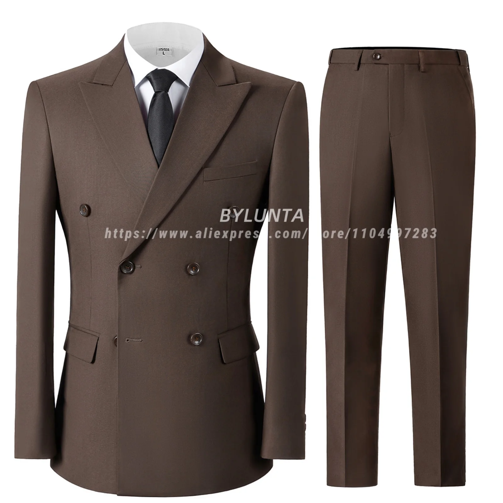 BYLUNTA Formal Men's Suit 2 Pieces Solid Peak Lapel Double Breasted Prom Tuxedos for Groomsmen (Blazer+Pant)