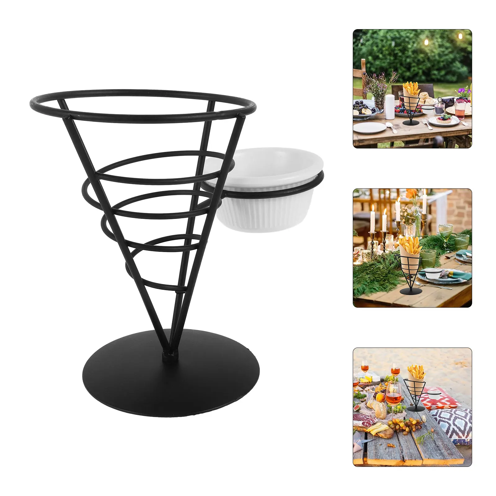 

1pc French Fries Holder Iron Snack Stand Chip Basket Food Display Cone Stand Appetizer Serving Rack Wedding Banquet Restaurant