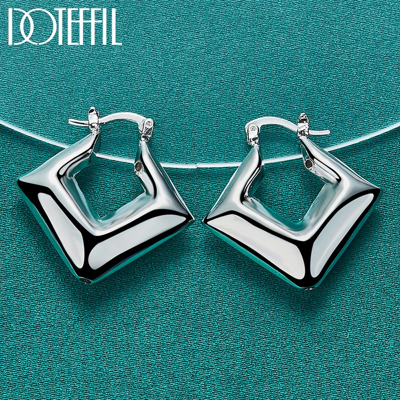 DOTEFFIL 925 Sterling Silver Star Squar Smooth Circle Hoop Earring For Woman Party Gift Fashion Charm Wedding Engagement Jewelry