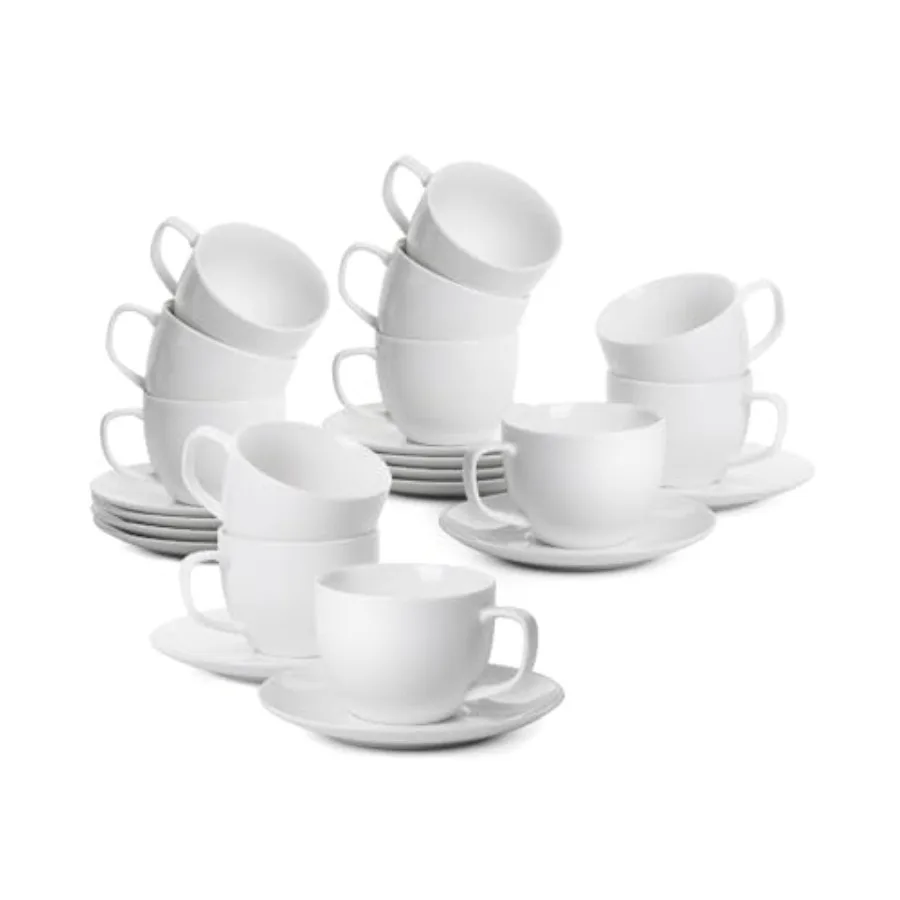 

BTaT- Cappuccino Cups with Saucers 8 oz, 12, White Porcelain Cfee Cup and Saucer for Latte, Mocha, Tea, Au Lait, Flat White, Di