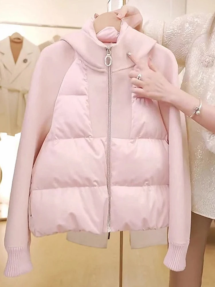 

Faionable Thiened Трикотажная лоскутная пуховая хлопковая куртка Удобная универсальная утягивающая верхняя одежда Long Sve Bread Sle f...